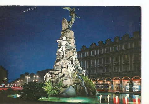 Postal 036777 : Torino by night - Monument to Frejus and Statuto Square