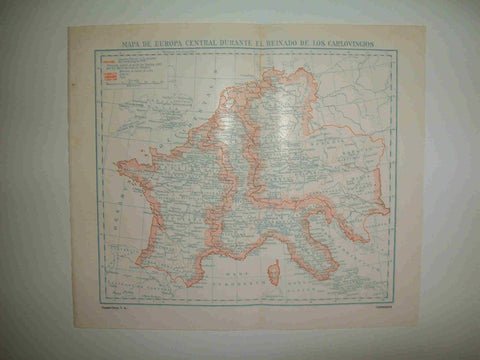 LAMINA ESPASA 28365: Mapa de Europa central en epoca de los carlovingios