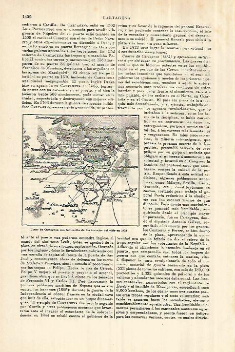 LAMINA ESPASA 28425: Plano del sitio de Cartagena de 1873