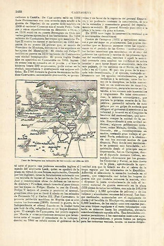 LAMINA ESPASA 28425: Plano del sitio de Cartagena de 1873