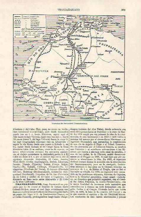 LAMINA ESPASA 28449: Mapa del proyecto del Transahariano