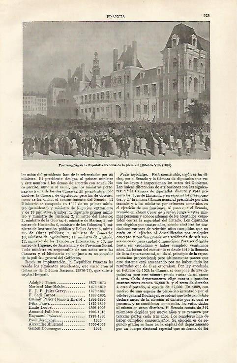 LAMINA ESPASA 28476: Proclamacion de la Republica en 1870