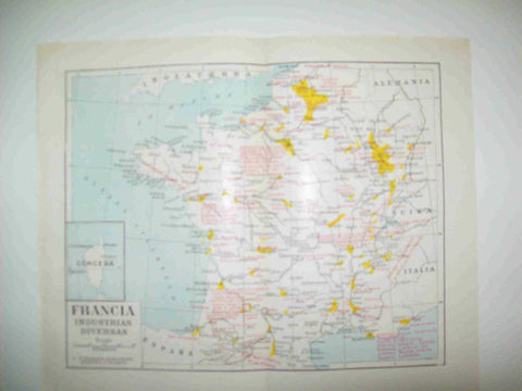 LAMINA ESPASA 28480: Mapa de industria de Francia