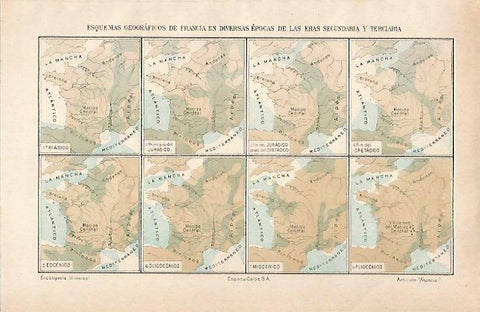 LAMINA ESPASA 28482: Mapas de Francia en la era secundaria y terciaria