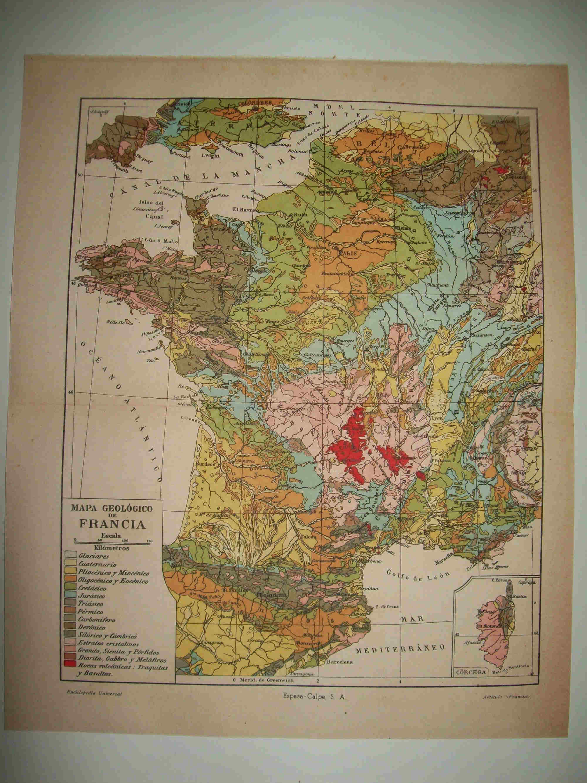 LAMINA ESPASA 28483: Mapa geologico de Francia