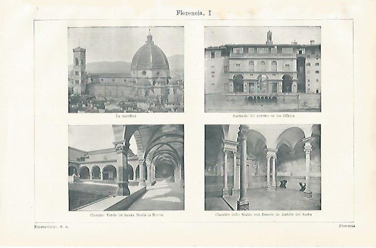 LAMINA ESPASA 28586: Catedral Portico de los Oficios Santa Maria la Nueva y Claustro en Florencia