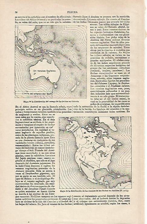LAMINA ESPASA 28604: Mapa de la distribucion del veneno de flechas en Oceania
