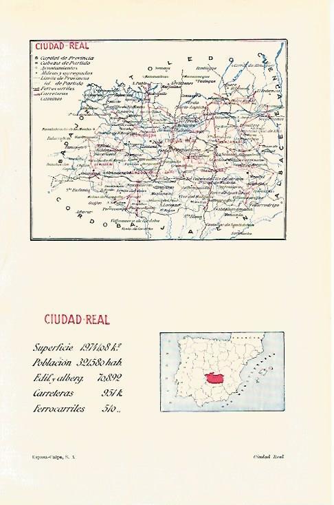 LAMINA ESPASA 28619: Mapa de la provincia de Ciudad Real