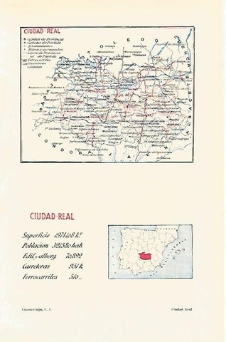LAMINA ESPASA 28619: Mapa de la provincia de Ciudad Real