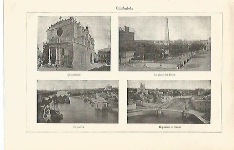 LAMINA ESPASA 28629: Catedral. Plaa del Borne puerto y puente de Ciudadela Baleares