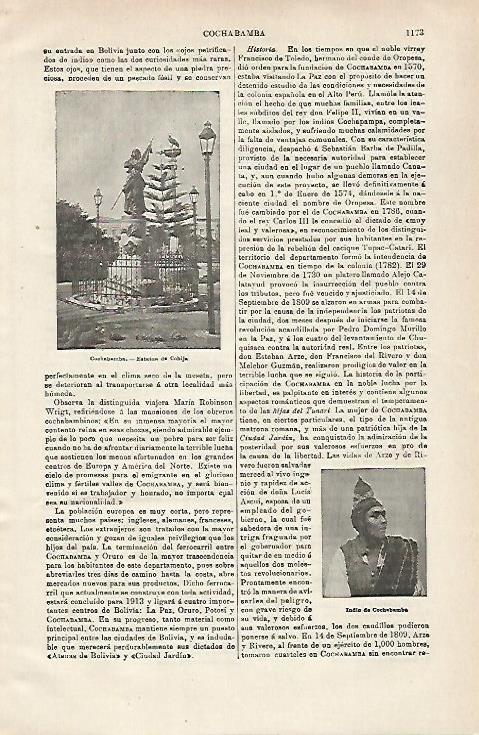 LAMINA ESPASA 28689: Estatua de Cobija en Cochabamba Bolivia