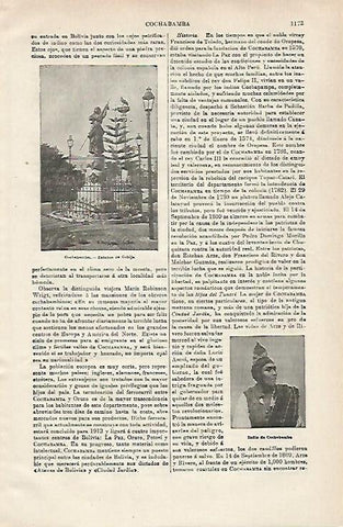 LAMINA ESPASA 28689: Estatua de Cobija en Cochabamba Bolivia