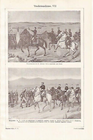 LAMINA ESPASA 28759: Presentacion de Alfonso XII al Ejercito del Norte por J. Alaminos
