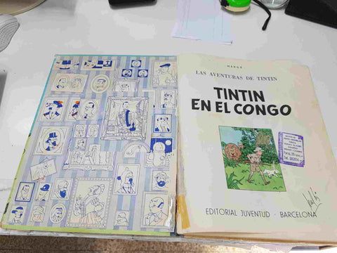 Tintin: En el Congo, cello lado lomo, lomo de tela, segunda edicion marzo 1970