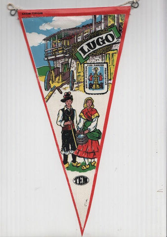 BANDERIN: TEM LUGO - Ilustracion de CASAS TIPICAS de Lugo, Trajes tipicos y escudo de la localidad