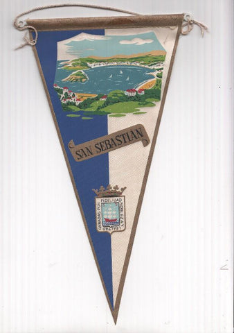 BANDERIN: SAN SEBASTIAN - Ilustracion de la Playa de la Concha y escudo de la localidad