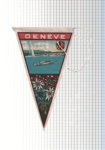 BANDERIN: GENEVE / Ginebra - Ilustracion del Lago Leman con chorro de agua y Cantones Suizos en Trasera. 
