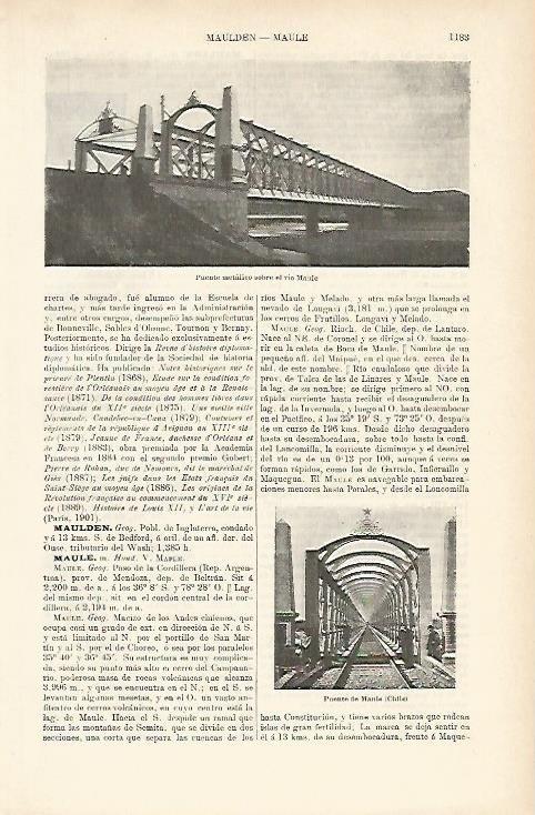 LAMINA ESPASA 1197: Puente de Maule Chile
