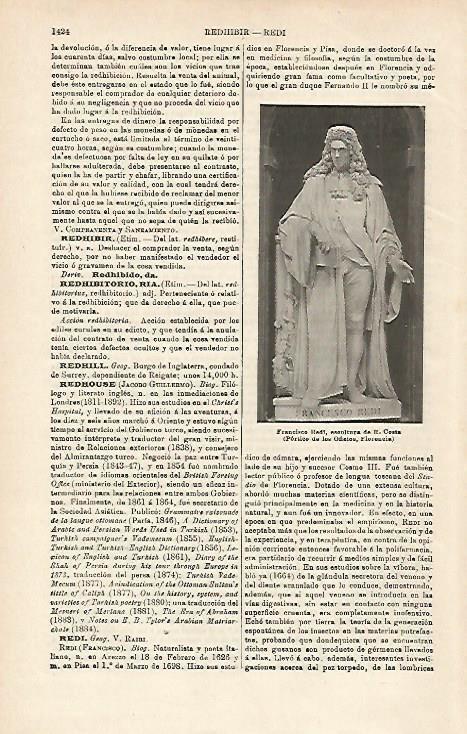 LAMINA ESPASA 16037: Francisco Redi escultura de R. Costa en Florencia