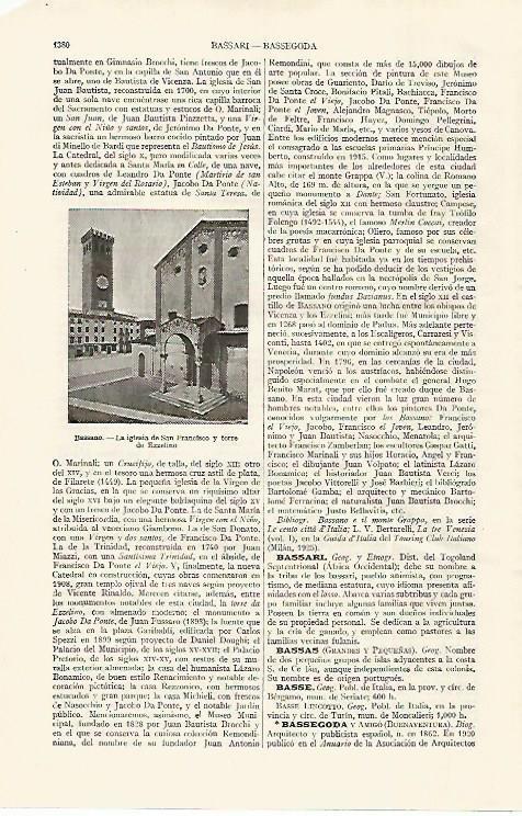 LAMINA ESPASA 19161: Iglesia de San Francisco en Bassano Italia