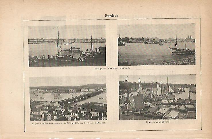 LAMINA ESPASA 11896: Vistas de Burdeos Francia