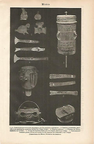 LAMINA ESPASA 10426: Instrumentos de Mexico y del Congo