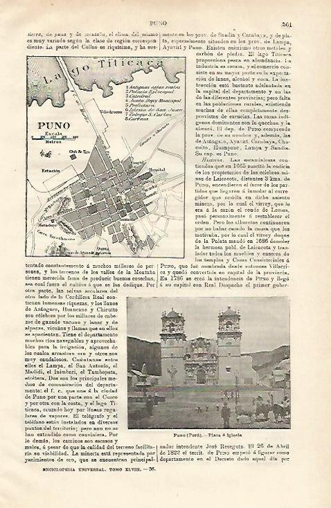 LAMINA ESPASA 20632: Plano de Puno Peru