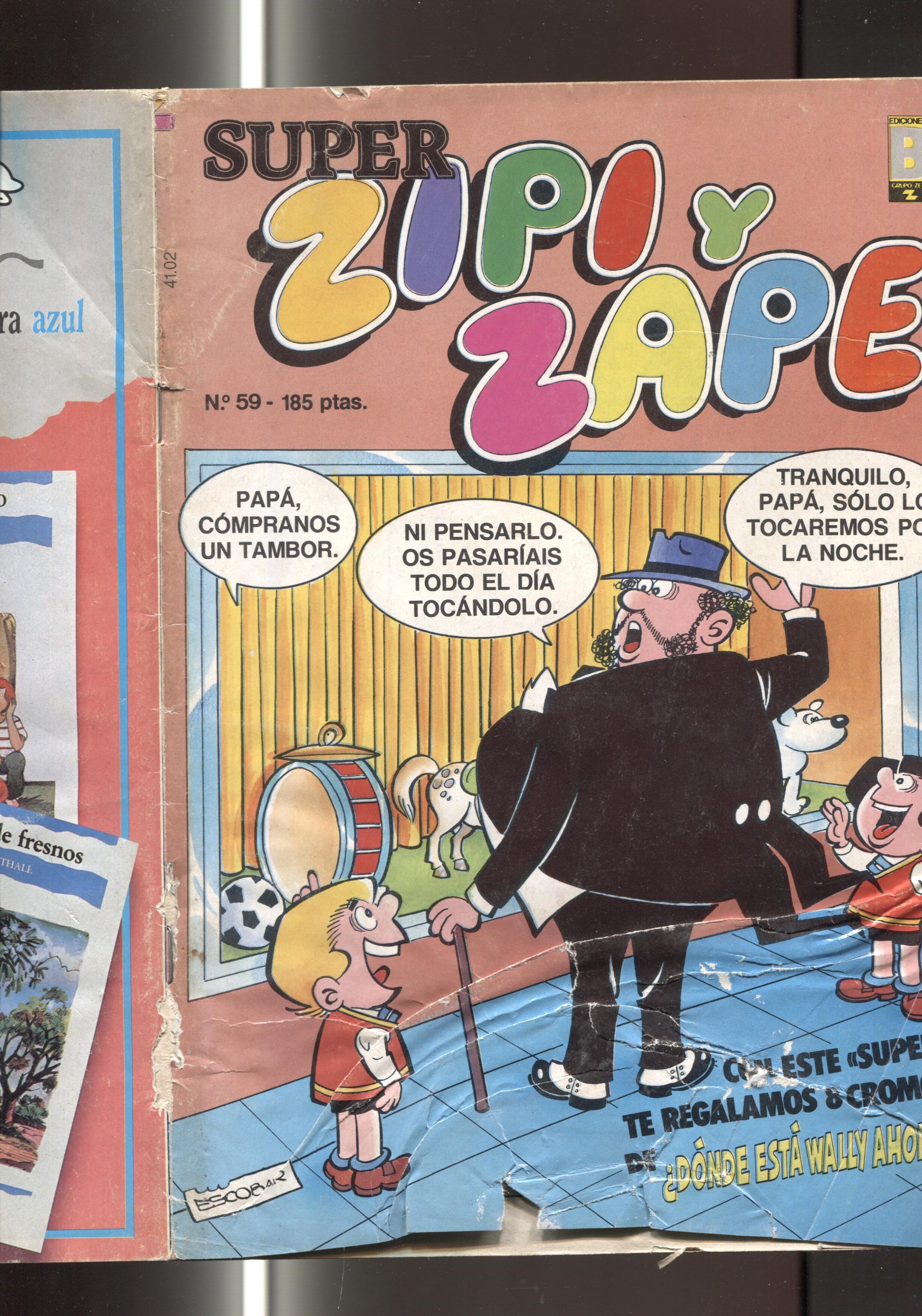 Super Zipi y Zape numero 059 (numerado 3 en trasera): NO conserva cromos donde esta Wally ahora, (aviejado)