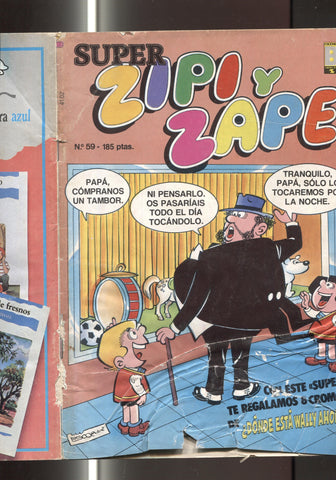 Super Zipi y Zape numero 059 (numerado 3 en trasera): NO conserva cromos donde esta Wally ahora, (aviejado)