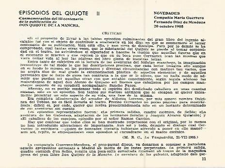 LAMINA 2471: Criticas de Episodios del Quijote. Novedades 20 de octubre de 1905
