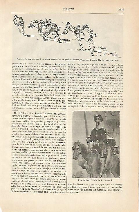 LAMINA ESPASA 3825: Dibujo de Don Quijote por Marin y por Nanteuil