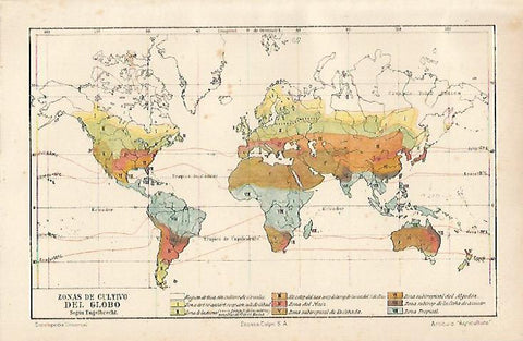 LAMINA ESPASA 12632: Mapa mundial de zonas de cultivo