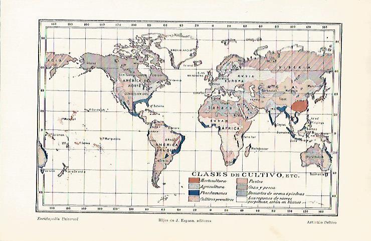 LAMINA ESPASA 14355: Mapa mundial de clases de cultivo