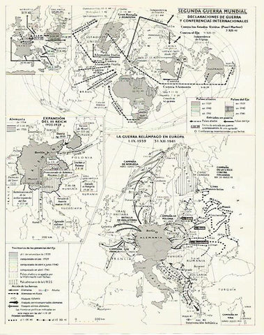 LAMINA LAROUSSE 70109: Mapas de la Segunda Guerra Mundial