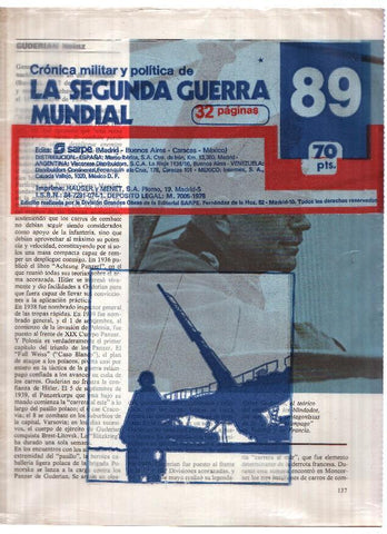 Fasciculo: Cronica Militar y Politica de LA SEGUNDA GUERRA MUNDIAL: Numero 089 (Sarpe 1978)