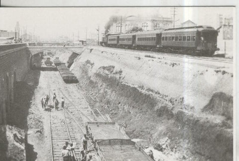 Postal Tren numero 0209: Obras en la zanja de la Avda Roma de Barcelona en 1928