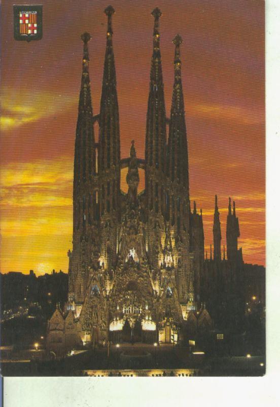 Postal 014715: Vista nocturna de la Sagrada Familia en Barcelona