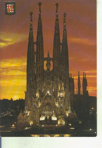Postal 014715: Vista nocturna de la Sagrada Familia en Barcelona