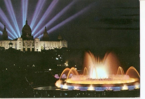 Postal 030618 : Barcelona. Parque de Montjuich. Fuente Monumental iluminada al fondo Palacio Nacional
