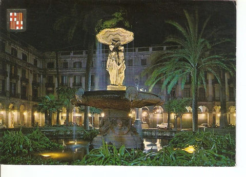 Postal 039793 : Barcelona. Plaza Real. Vista nocturna