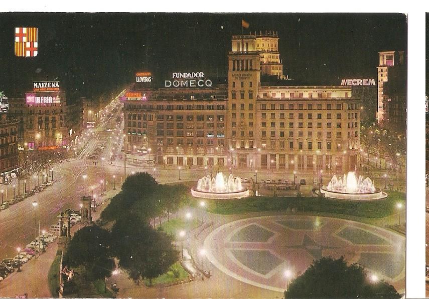 Postal 046587 : Barcelona. Plaza de cataluña. Vista nocturna