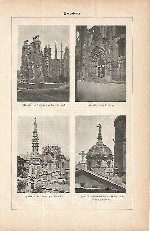 LAMINA ESPASA 9772: Sagrada Familia Catedral iglesia de las Salesas y La Merce en Barcelona