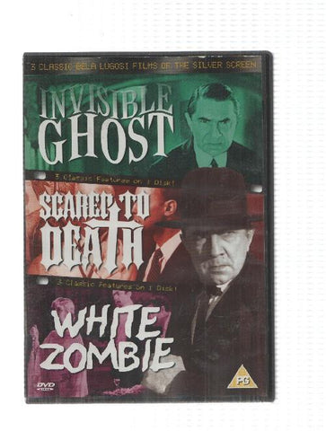 DVD pelicula: 3 Classic Bela Lugosi Films. Idioma solo en ingles. Invisible Ghost, White Zombie, Scared to Death 