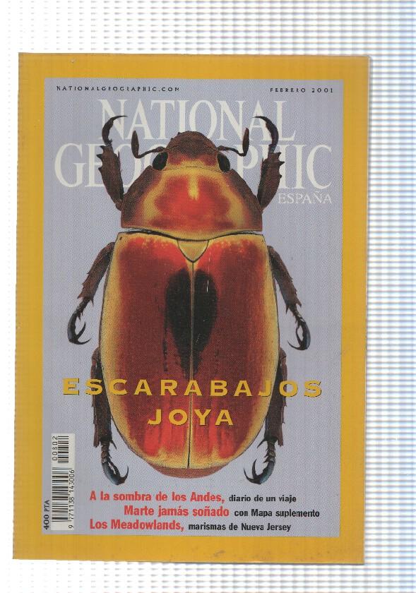 National Geographic Revista: Febrero 2001 vol 8 num 2 - Escarabajos joya. Le falta el Mapa suplemento