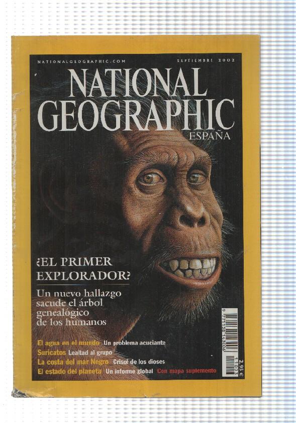 National Geographic, Revista: Septiembre 2002. Lomo inferior roto. vol 11 num 3 - El primer explorador. Le falta el Mapa suplemento