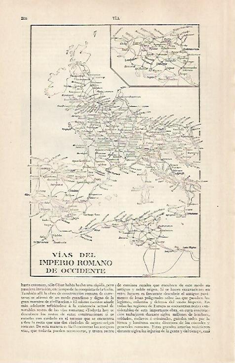 LAMINA ESPASA 28880: Mapa de las Vias del Imperio Romano de Occidente