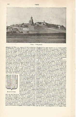 LAMINA ESPASA 28882: Vista y escudo de Viana Navarra
