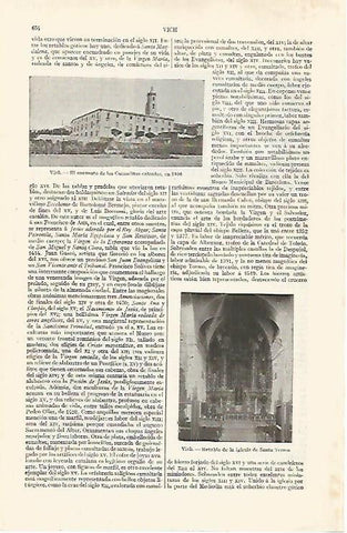 LAMINA ESPASA 28925: Convento de los Carmelia en 1906 Vic Barcelona