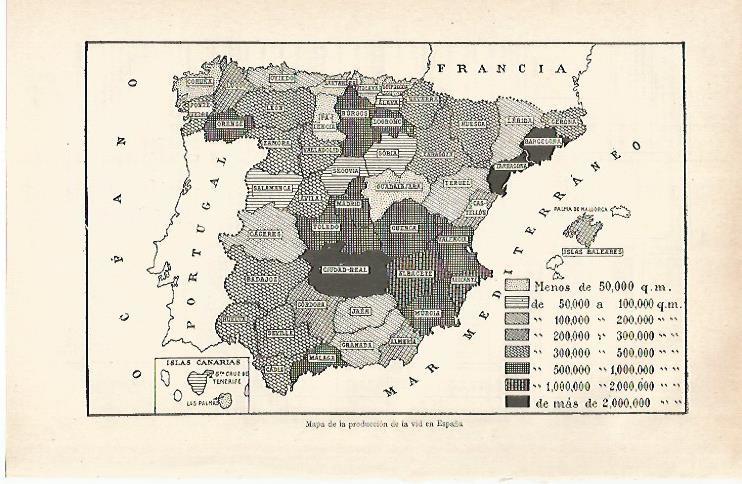 LAMINA ESPASA 28931: Mapa de la produccion de vid en España