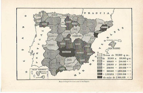 LAMINA ESPASA 28931: Mapa de la produccion de vid en España